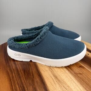 OOFOS OOcoozie Warm Mule Men's 10.5 (EU 43.5) Slip On Recovery Shoes Blue Sherpa